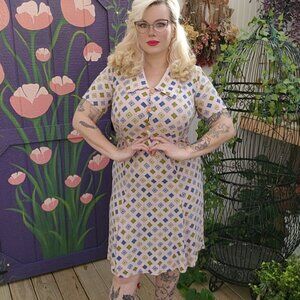 Vintage 1940's Pink Print Day Dress, handmade, AS IS